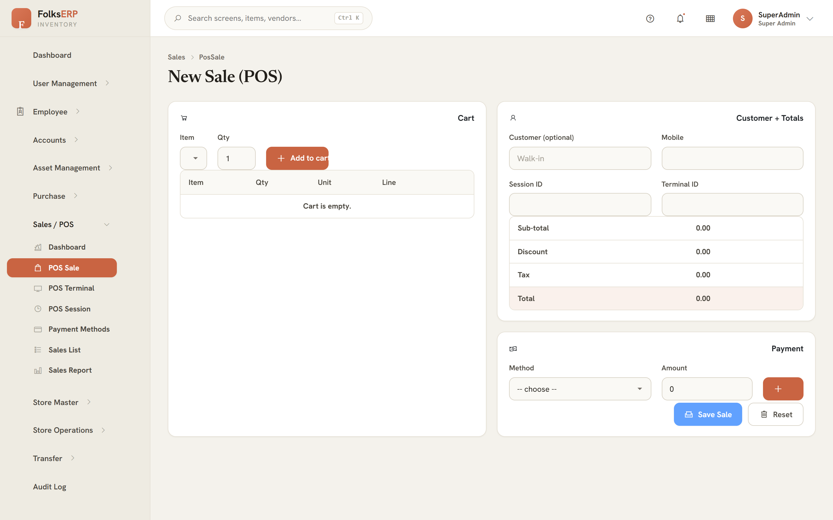 Point of Sale screen